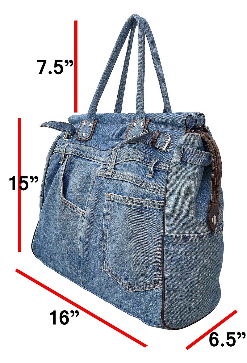 Bijoux de Ja X-Large Blue Denim Double Top Handle Tote Shopper Handbag Purse for women - Image 3