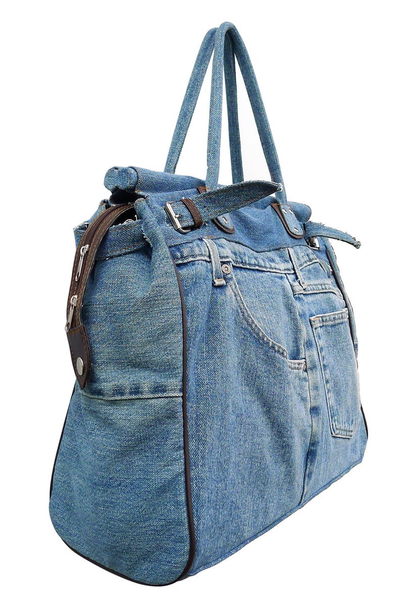 Bijoux de Ja X-Large Blue Denim Double Top Handle Tote Shopper Handbag Purse for women - Image 4