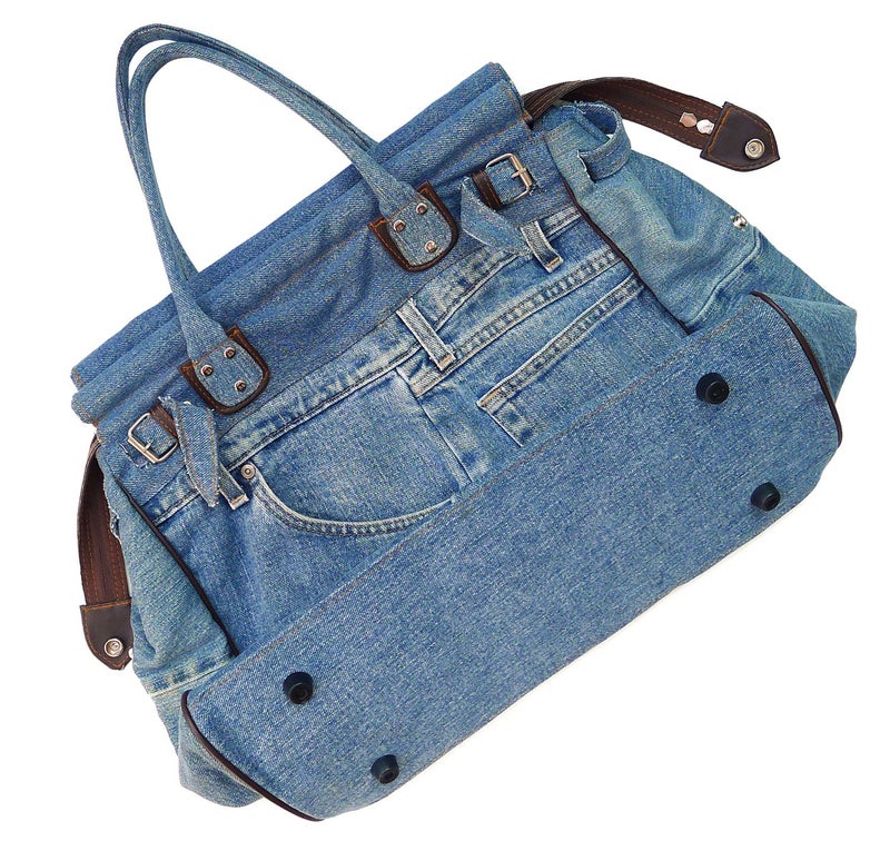Bijoux de Ja X-Large Blue Denim Double Top Handle Tote Shopper Handbag Purse for women - Image 5