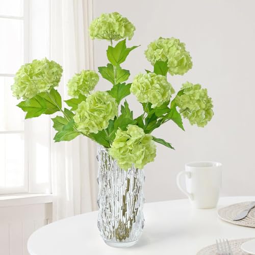 JINWOE JINWOE Light Green Hydrangea Artificial Flowers,4Pcs Snowball Viburnum Real Touch Outdoor Silk Flowers,Long Stem Latex  - Image 1