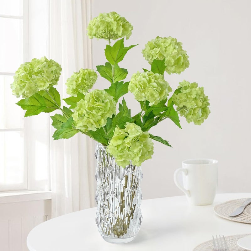 JINWOE JINWOE Light Green Hydrangea Artificial Flowers,4Pcs Snowball Viburnum Real Touch Outdoor Silk Flowers,Long Stem Latex  - Image 2