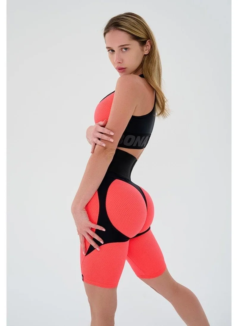 Bona Fide Bona Cycling Extra Push-up Corsage Neon Orange Extra Corsage High Waist Biker Gym Shorts for Women | Best Price UAE