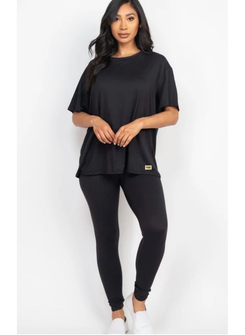 Oversized T-Shirt with Fitted Leggings Set for Women  - Image 1