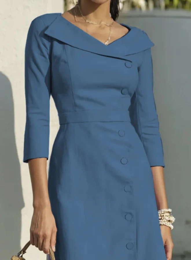 Take Two Dark Blue A-Line Maxi Dress with 3/4 Sleeves