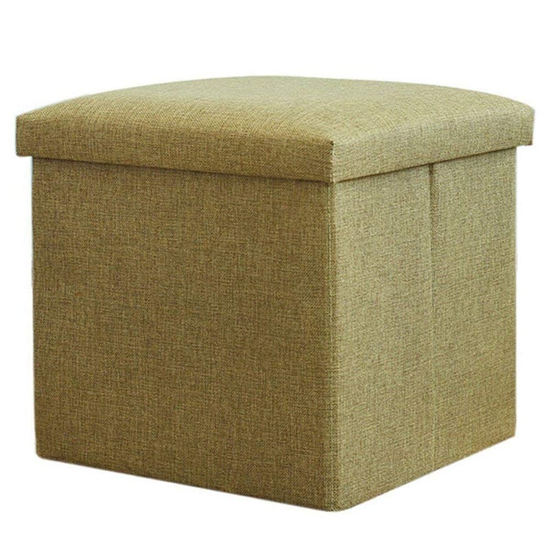 ASUVI Foldable Storage Ottoman Footrest Toy Box Coffee Table Stool Cum Sitting Stool Basket Cubes Organizer Containers with Lid 118x118x118 inch 28 X 28 X 28 CM Beige - Image 1