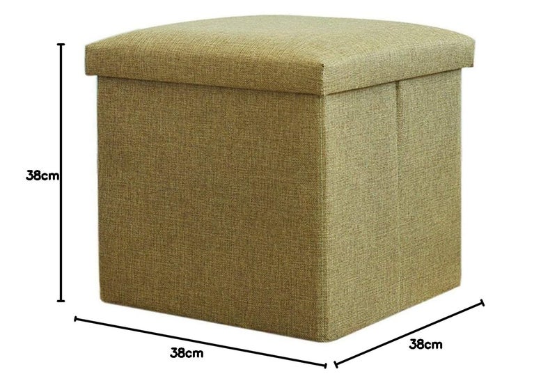ASUVI Foldable Storage Ottoman Footrest Toy Box Coffee Table Stool Cum Sitting Stool Basket Cubes Organizer Containers with Lid 118x118x118 inch 28 X 28 X 28 CM Beige - Image 3