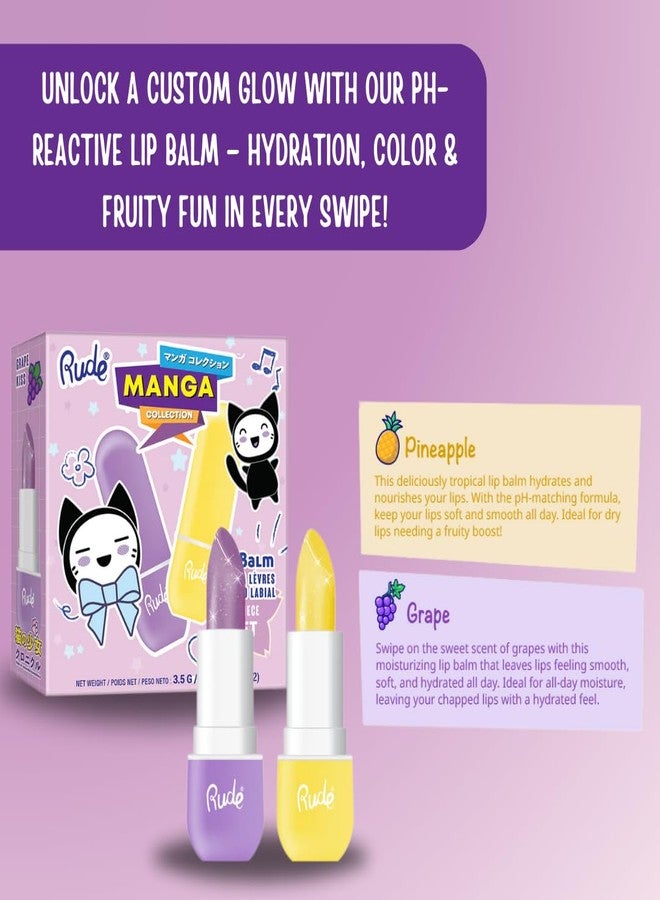 Rude Cosmetics Lip Balm Hydrating, Nourishing Lipbalm Set for Women, Lip Moisturizer for Dry Cracked Lips, Vegan & Cruelty-Free, Manga Collection/Grape & Pineapple - Image 5