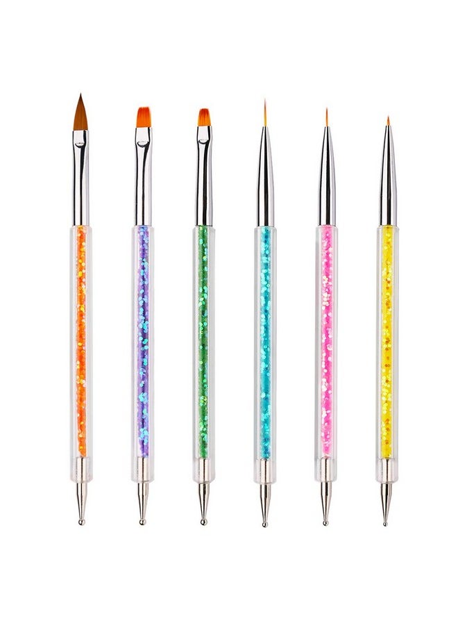 SegMiniSmart - Iminoo 6Pcs Nail Art Brushesdouble Ended Nail Liner Brush Dotting Pen Nail Art Point Drill Drawing Toolsdouble Ended Nail Art Brushe For Diy Nail Art Designs (Style A) - Image 1