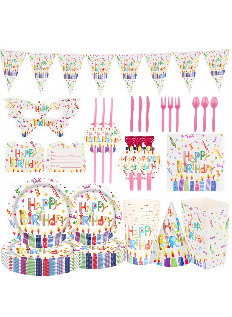 عالم البالونات مجموعة أدوات مائدة لحفلات أعياد الميلاد مكونة من 138 قطعة، مجموعة أدوات مائدة للاستخدام مرة واحدة تتضمن أطباق ورقية، وسكاكين، وشوك، وملاعق، وأكواب، وقش، ومناديل، وعلب فشار، وراية، وبطاقات دعوة، وتنين منفوخ، وأقنعة، وقبعات ورقية، لوازم حفلات أعياد الميلاد لعشرة ضيوف - Image 1