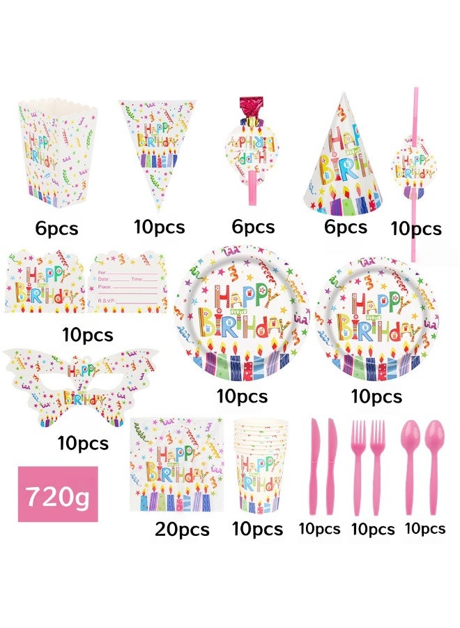 عالم البالونات مجموعة أدوات مائدة لحفلات أعياد الميلاد مكونة من 138 قطعة، مجموعة أدوات مائدة للاستخدام مرة واحدة تتضمن أطباق ورقية، وسكاكين، وشوك، وملاعق، وأكواب، وقش، ومناديل، وعلب فشار، وراية، وبطاقات دعوة، وتنين منفوخ، وأقنعة، وقبعات ورقية، لوازم حفلات أعياد الميلاد لعشرة ضيوف - Image 3