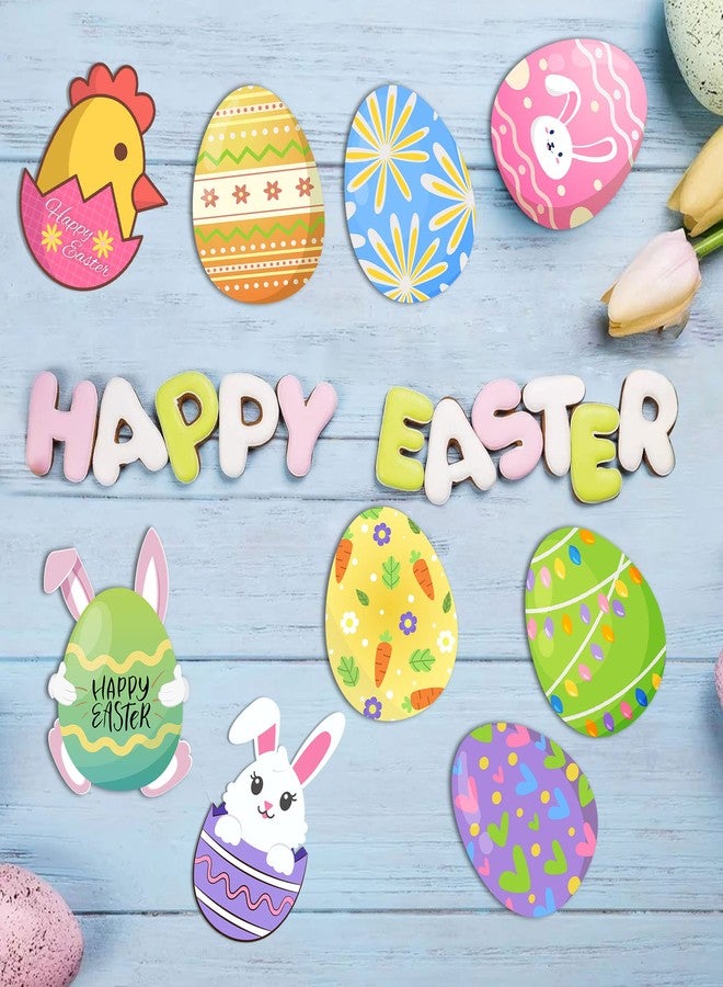 Lucleag 45 PCS Easter Egg Cutouts for Bulletin Board Decoration, Colorful Easter Eggs Bunny Chick Cutouts for Holiday Spring Classroom Bulletin Board School Egg Hunt Party Decoration - Image 3