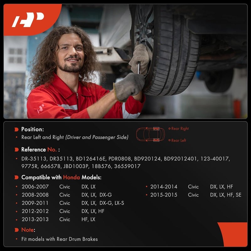 A-Premium Rear Disc Brake Drums Set for Honda Civic - Image 2