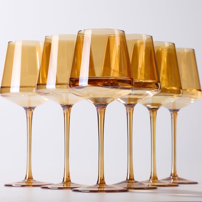 AMBER WINE GLASSES SET OF 616OZ HAND BLOWN CRYSTAL BROWN COLORED WINE GLASSES WITH LONG STEM WEDDING BIRTHDAY MOTHERS DAY GIFTS FOR WOMEN WINE LOVERS