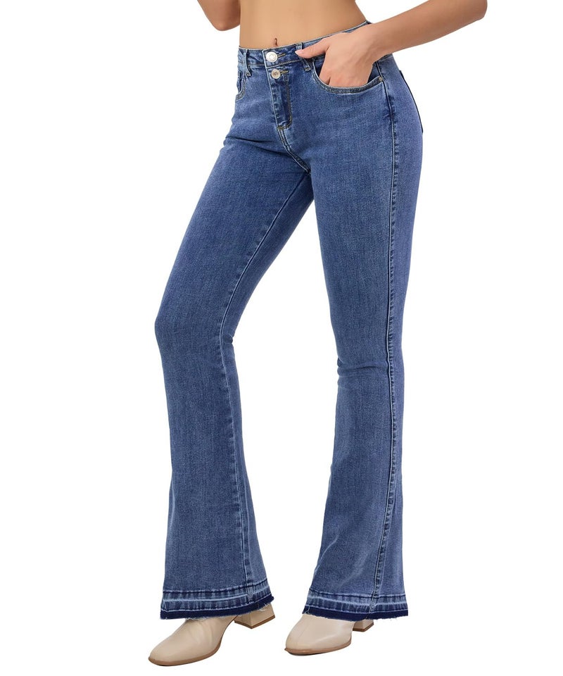 VIPONES Flare Jeans for Women High Waist Stretch Slimming Destoryed Wide Leg Denims Pants Rise Raw Hem Denim Skinny 108 16