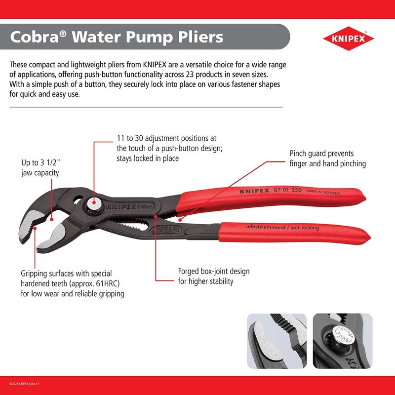 Knipex Cobra Pipe Wrench and Water Pump Pliers, 560 mm, XL/XXL, Model 87 01 560 - Image 4