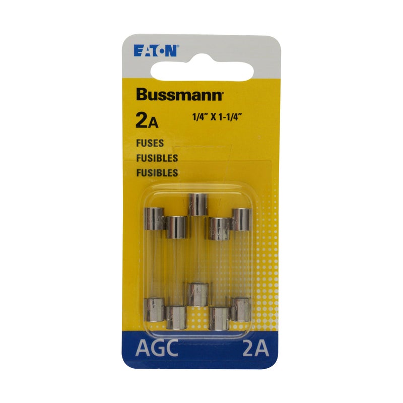 Bussmann BP/AGC-2 2 Amp Fast Acting Glass Tube Fuse, 250V UL Listed Carded, 5-Pack - Image 1