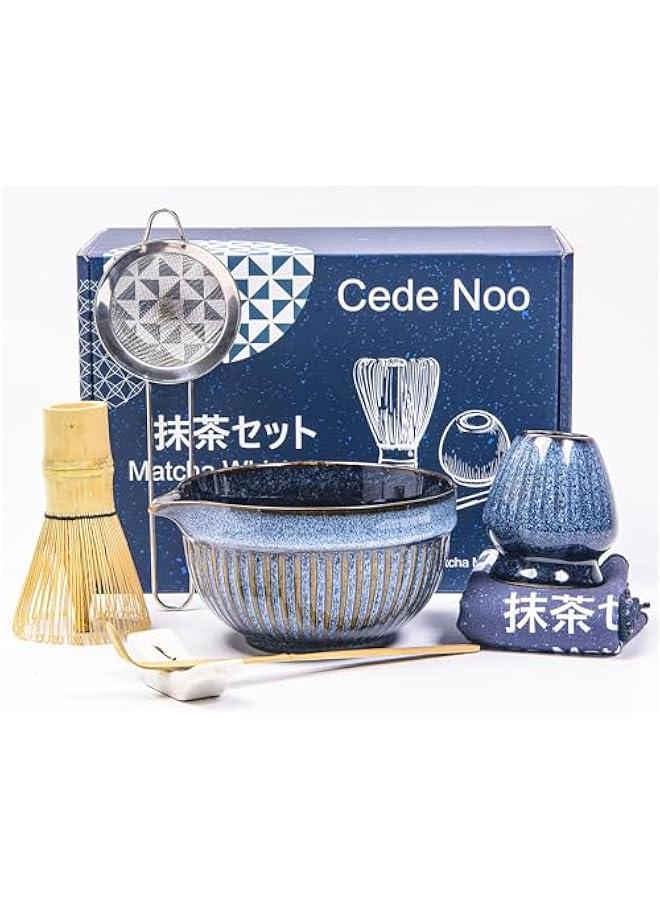 عربست مجموعة 7 قطع من خِيز الشاي الأخضر مع وعاء بسعة 17.6 أوقية وقدح، مجموعة مراسم شاي يابانية، خيز الخيز الطبيعي ومغرفة وحامل سيراميك ومصفاة ومنشفة، أفضل هدية للمبتدئين وعشاق الشاي الأخضر - Image 1