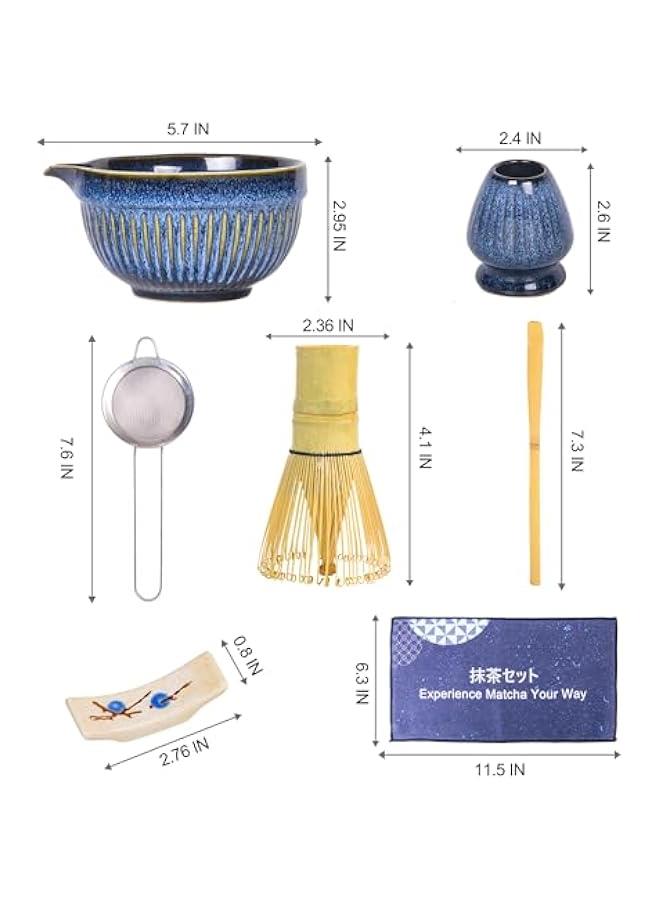 عربست مجموعة 7 قطع من خِيز الشاي الأخضر مع وعاء بسعة 17.6 أوقية وقدح، مجموعة مراسم شاي يابانية، خيز الخيز الطبيعي ومغرفة وحامل سيراميك ومصفاة ومنشفة، أفضل هدية للمبتدئين وعشاق الشاي الأخضر - Image 3