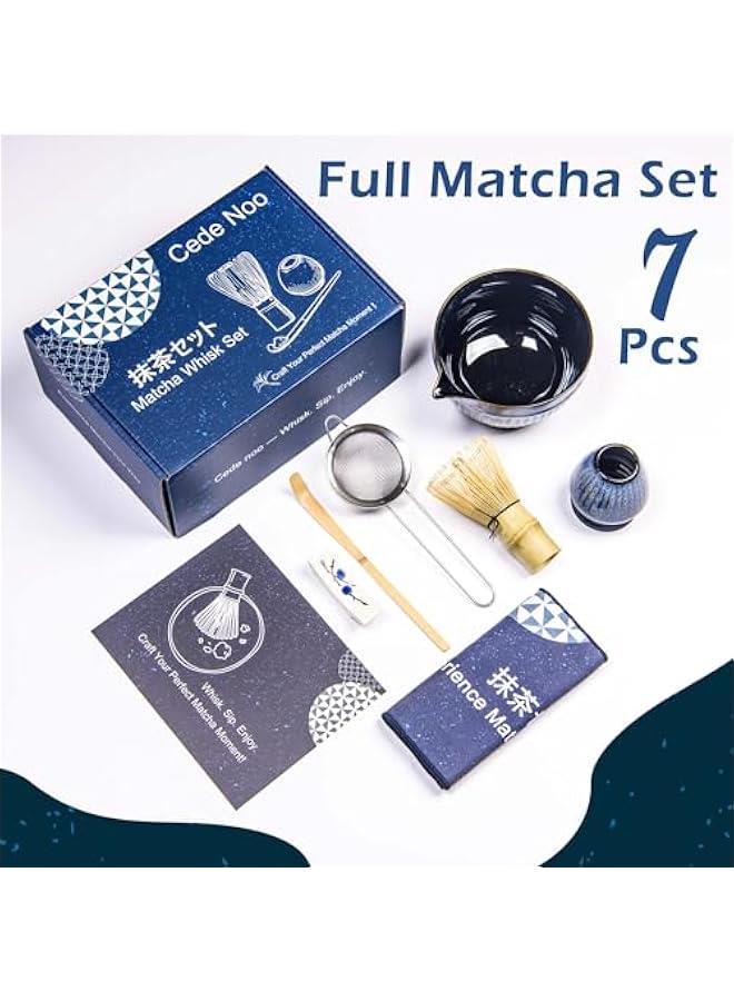 عربست مجموعة 7 قطع من خِيز الشاي الأخضر مع وعاء بسعة 17.6 أوقية وقدح، مجموعة مراسم شاي يابانية، خيز الخيز الطبيعي ومغرفة وحامل سيراميك ومصفاة ومنشفة، أفضل هدية للمبتدئين وعشاق الشاي الأخضر - Image 2