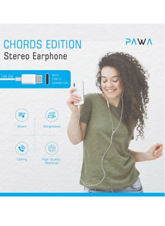 Pawa Stereo Earphones with Type-C Connector  White Color  - Image 2