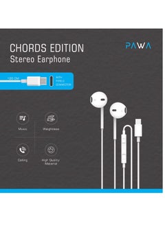 Pawa Stereo Earphones with Type-C Connector  White Color  - Image 3