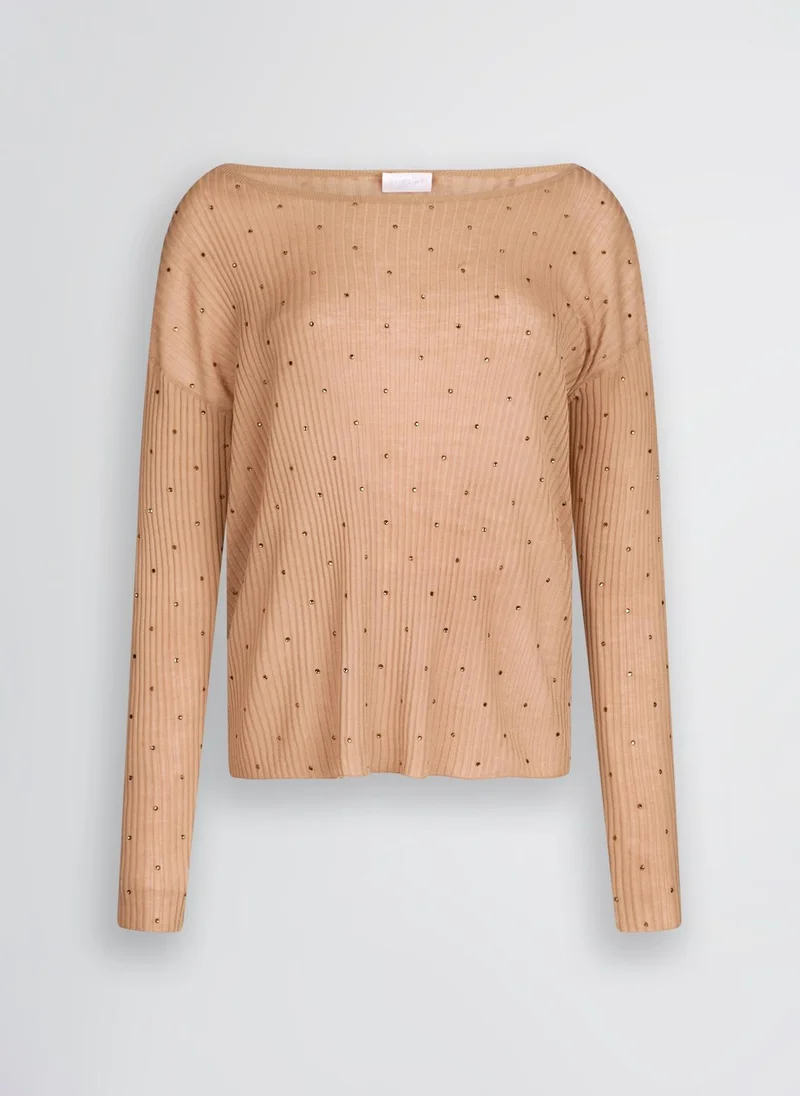 Liu Jo Beige jumper with rhinestones