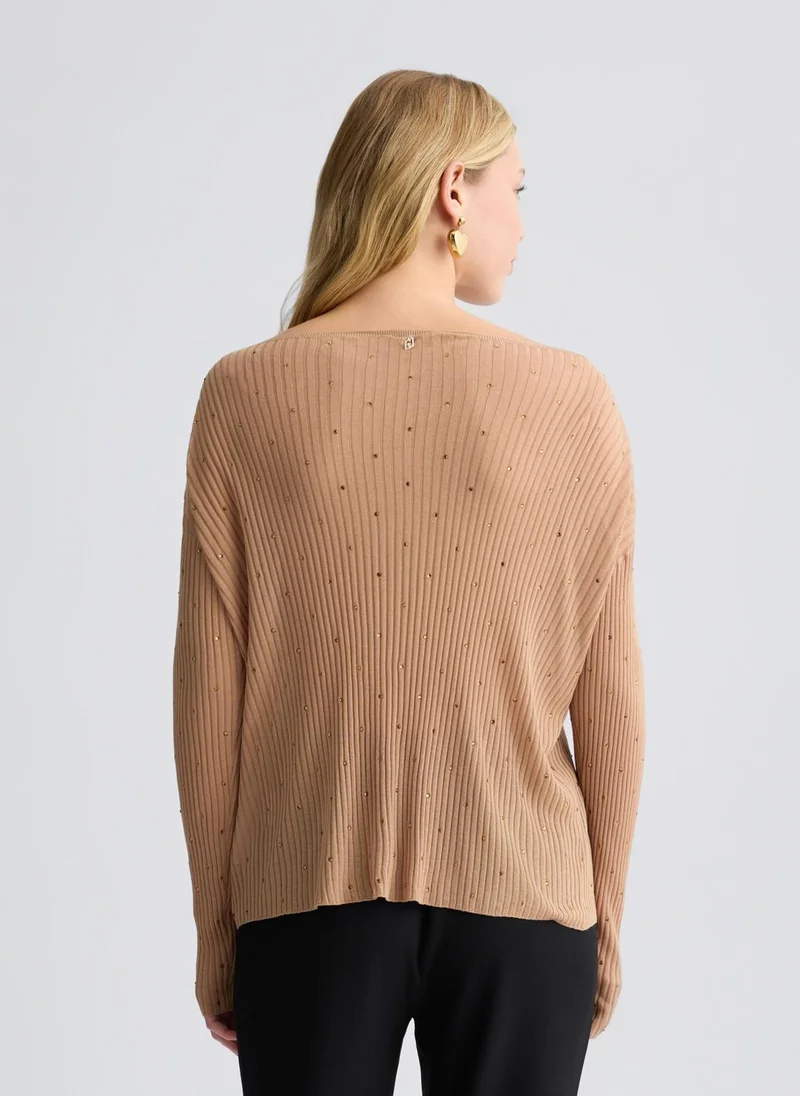 Liu Jo Beige jumper with rhinestones