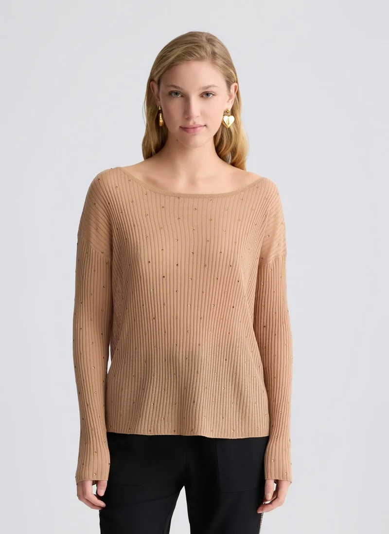 Liu Jo Beige jumper with rhinestones