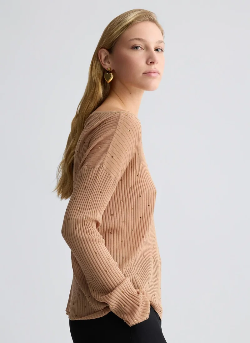Liu Jo Beige jumper with rhinestones