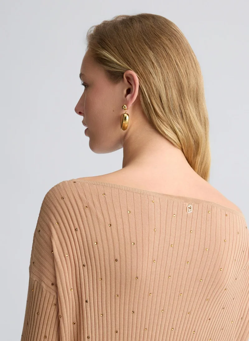 Liu Jo Beige jumper with rhinestones