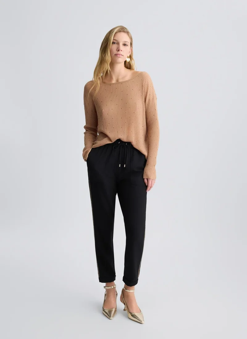 Liu Jo Beige jumper with rhinestones