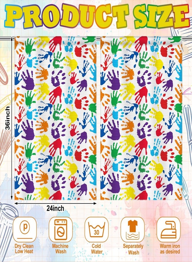 SmoothNovelty 6 Pcs School Classroom Curtains Colorful Handprints Curtains Back to Classroom Decoration for First Day of School Kindergarten Classroom Bedroom Living Room Decor 36" x 24" - Image 3