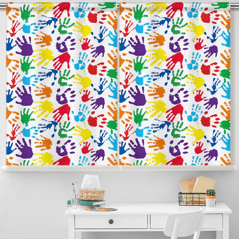 SmoothNovelty 6 Pcs School Classroom Curtains Colorful Handprints Curtains Back to Classroom Decoration for First Day of School Kindergarten Classroom Bedroom Living Room Decor 36" x 24" - Image 1