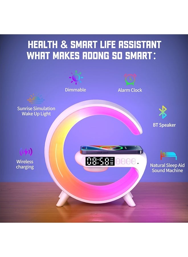 Raxoom شاحن لاسلكي مع مصباح جو، مكبر صوت بلوتوث LED محمول، شاحن لاسلكي مع مصباح مكتبي بجانب السرير، ضوء ليلي RGB، مصباح موسيقى صغير مع ساعة منبه رقمية، مكبر صوت - Image 4