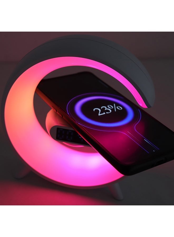 Raxoom شاحن لاسلكي مع مصباح جو، مكبر صوت بلوتوث LED محمول، شاحن لاسلكي مع مصباح مكتبي بجانب السرير، ضوء ليلي RGB، مصباح موسيقى صغير مع ساعة منبه رقمية، مكبر صوت - Image 2