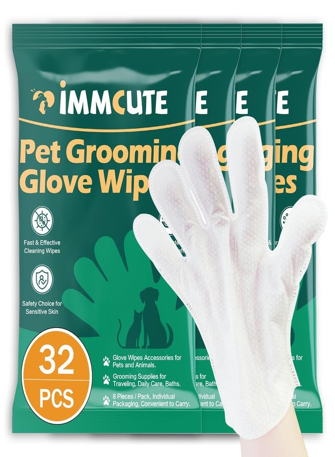 IMMCUTE 32 PCS Unscented Extra Thick Pet Bathing Wipes for Dogs & Cats, Dog Wipes Washing Gloves, Cleaning & Deodorizing Grooming Gloves for Daily Care and Traveling with EDI Water, Glycerin, Aloe Extract - Image 1