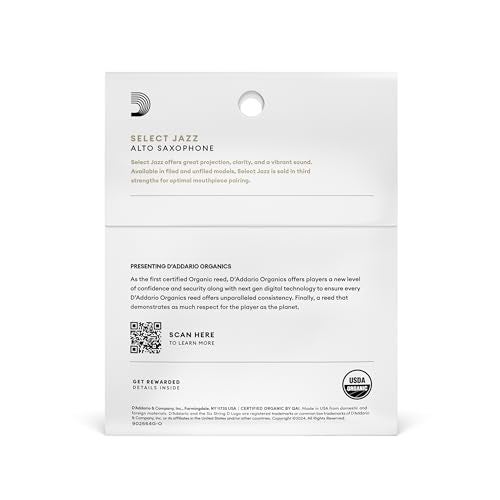 D'Addario DAddario Organic Select Jazz Filed Alto Saxophone Reeds Sax Reeds Individually Sealed 2 Medium 3 Pack - Image 3