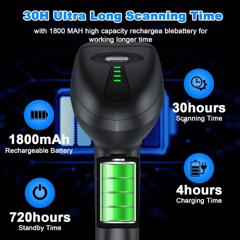 symcode Barcode Scanner Wireless with Auto-Sensing Stand,Handheld 1D Laser Cordless Bar Code Scanner with Battery Level Indicator and Multiple Scanner to One Receiver - Image 2