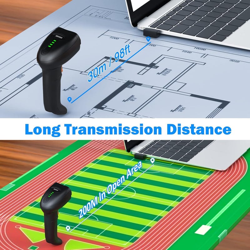 symcode Barcode Scanner Wireless with Auto-Sensing Stand,Handheld 1D Laser Cordless Bar Code Scanner with Battery Level Indicator and Multiple Scanner to One Receiver - Image 4