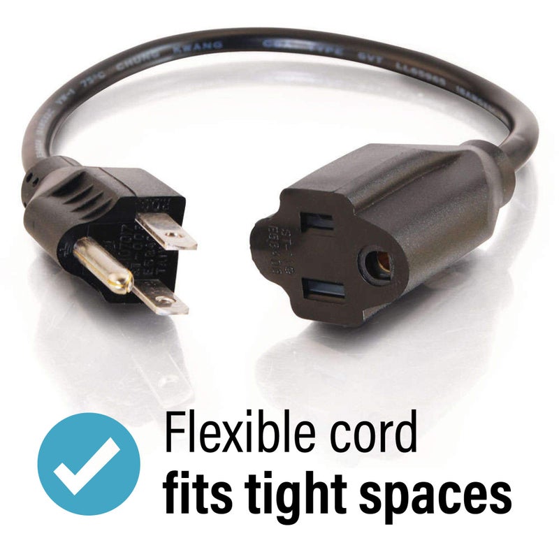 C2G 1FT Premium Universal Extension Cord - Power Extension Cord for TV, Computer, Monitor, Appliance & More (03137) - Image 2