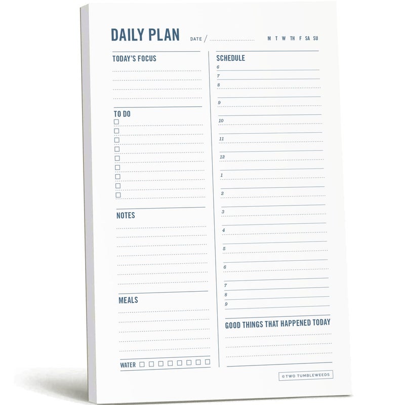Two Tumbleweeds Daily Planner Notepad with Hourly Schedule - ADHD Planner, Time Block Planning Pad, Desktop To Do List, College Supplies - 6 x 9â€ - 50 Undated Sheets - Image 1