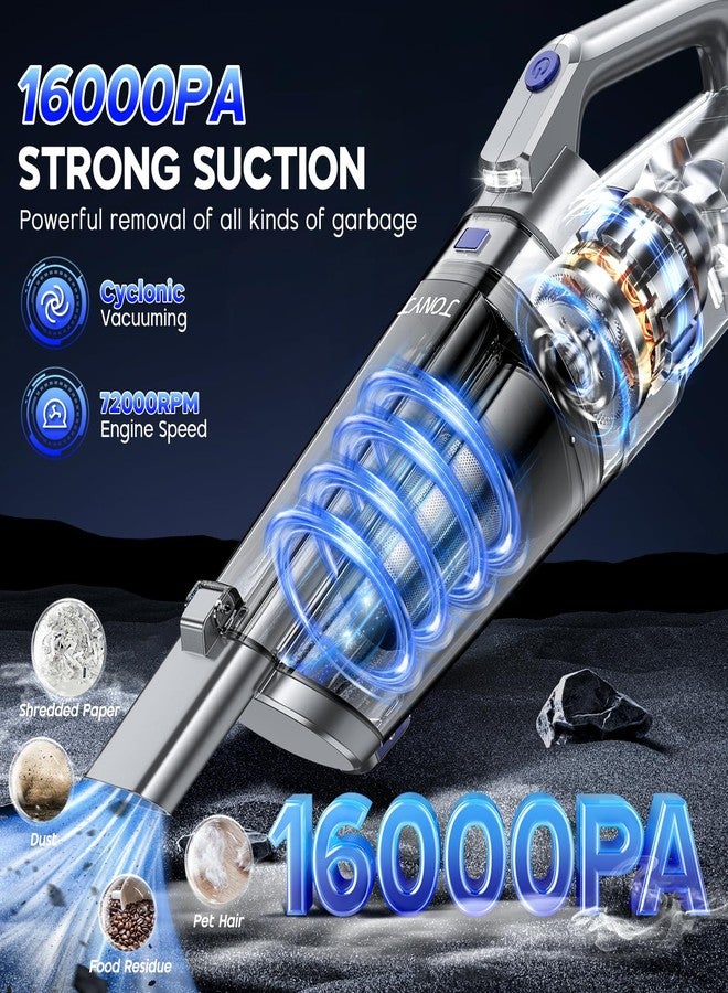JONYJ Handheld Vacuum Cordless, 16000PA Strong Suction Hand Held Car Vacuum Cleaner, Portable Hand Vacuum Rechargeable with Multi-Nozzles & LED Light for Home, Car, Office, Pets - Image 2