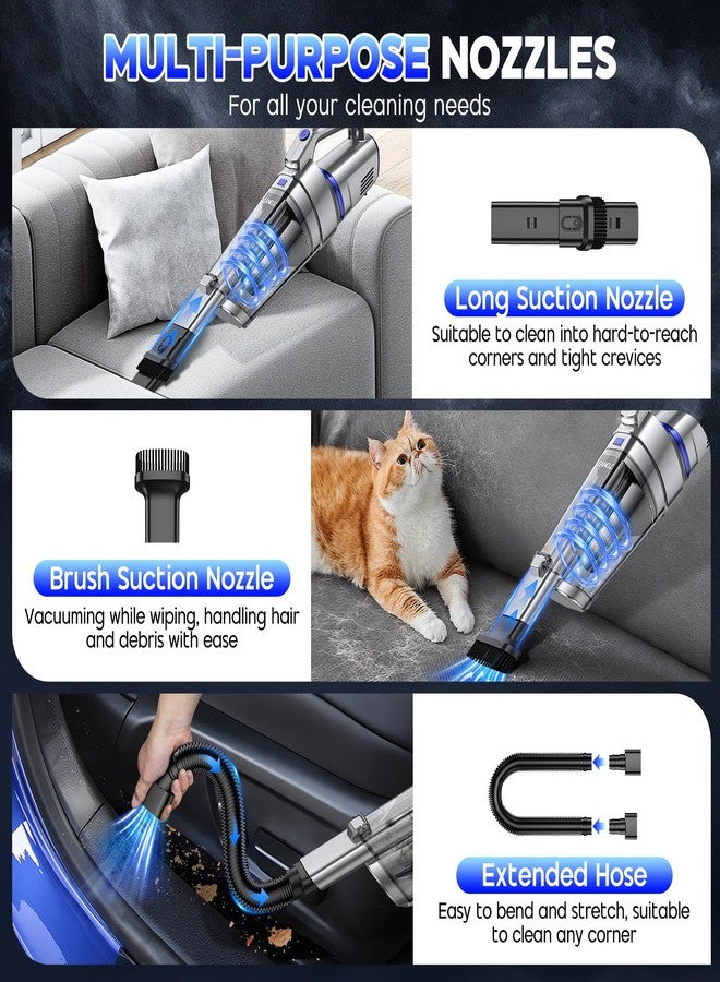 JONYJ Handheld Vacuum Cordless, 16000PA Strong Suction Hand Held Car Vacuum Cleaner, Portable Hand Vacuum Rechargeable with Multi-Nozzles & LED Light for Home, Car, Office, Pets - Image 3