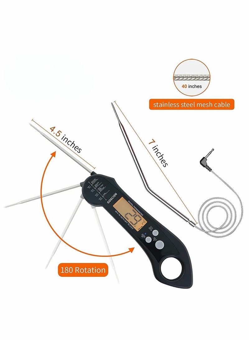 Barakah Instant Read Meat Thermometer for Cooking, Waterproof Digital Food Thermometer Dual Probe Design with Magnet, Backlight, Calibration and Foldable Probe for Deep Frying, Grill, BBQ, Kitchen or Outdoor - Image 2