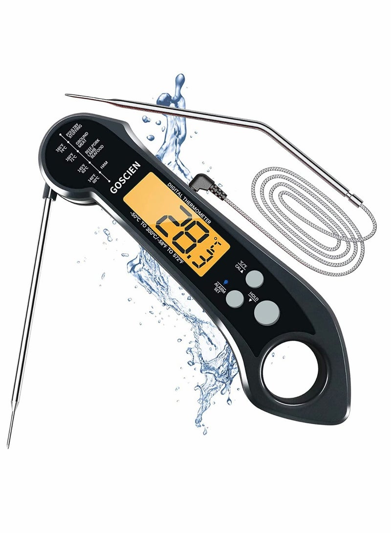 Barakah Instant Read Meat Thermometer for Cooking, Waterproof Digital Food Thermometer Dual Probe Design with Magnet, Backlight, Calibration and Foldable Probe for Deep Frying, Grill, BBQ, Kitchen or Outdoor - Image 1
