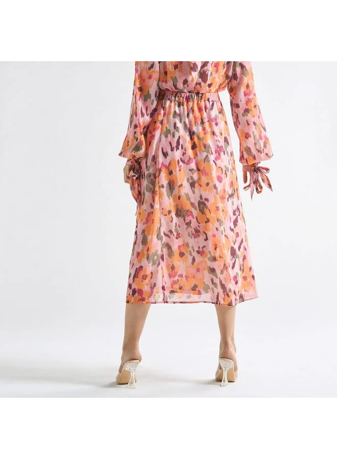 Splash FAV All-Over Floral Print Midi Skirt with Elasticised Waistband