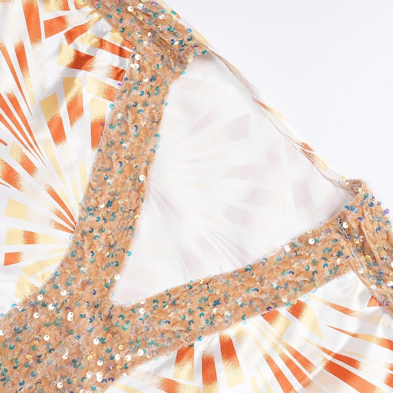 HD African Bubu Dress for Woman Sequin V Neck Champagne Front Slit Caftan Gown - Image 4