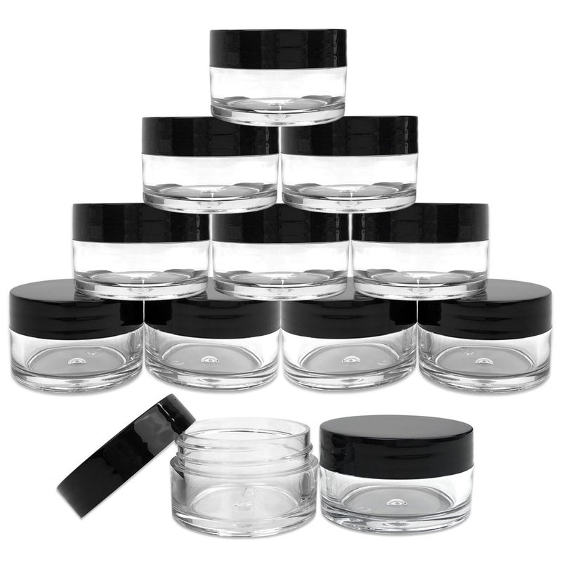 Beauticom 12 Piece 20g20ml USA Acrylic Round Clear Jars with Lids for Lip Balms Creams Make Up Cosmetics Samples Ointments and other Beauty Products Black Lid Flat Top
