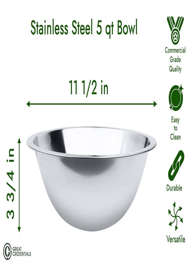 Great Credentials 5 Qt Stainless Steel Mixing Bowl 11.5 Inches Diameter, Flat Base bowls set of 2 - Image 2