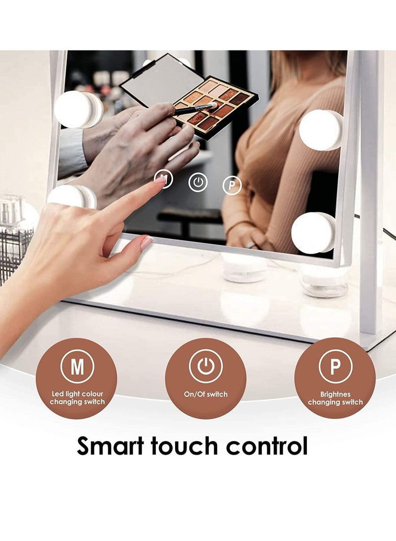 إي تي جي مرآة مكياج مضاءة، مرآة مكياج هوليوود، مرآة مكياج مع تحكم باللمس الذكي الخفيف مع 3 ألوان ضوء و12 لمبة LED قابلة للتعتيم، دوران 360 درجة - Image 3